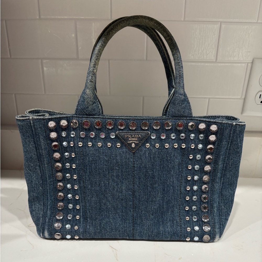 Prada denim and rhinestone tote!